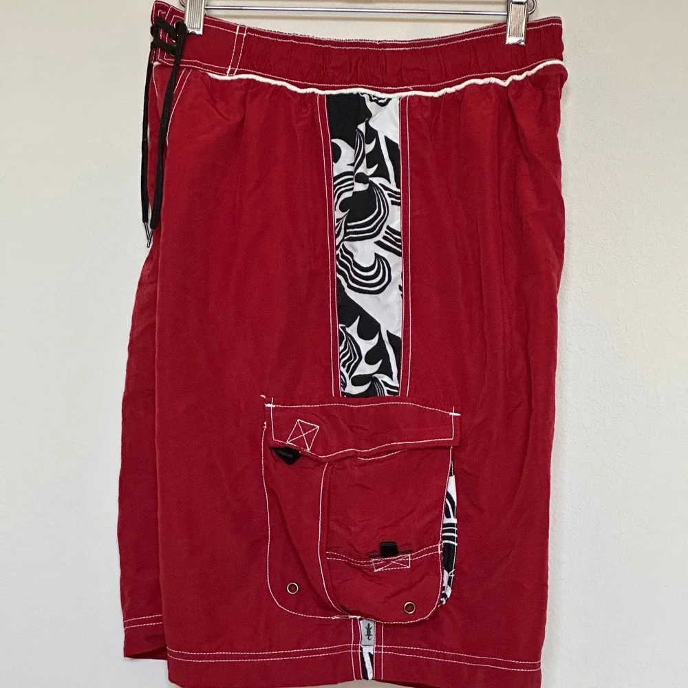 Mad Iguana Sportswear‎ youth XL Red Tribal Wave Board Shorts Cargo Swim Trunks